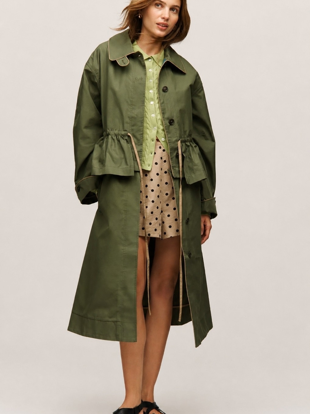 Damson Madder Myrtle 2-in-1 Convertible Trench Coat Khaki Green